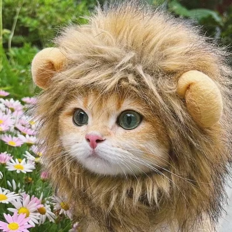 Cat Hairpiece Humorous Lion Mane Headgear for Dogs and Cats Adjustable Costume Accessories for Fun Dress-Up and Play